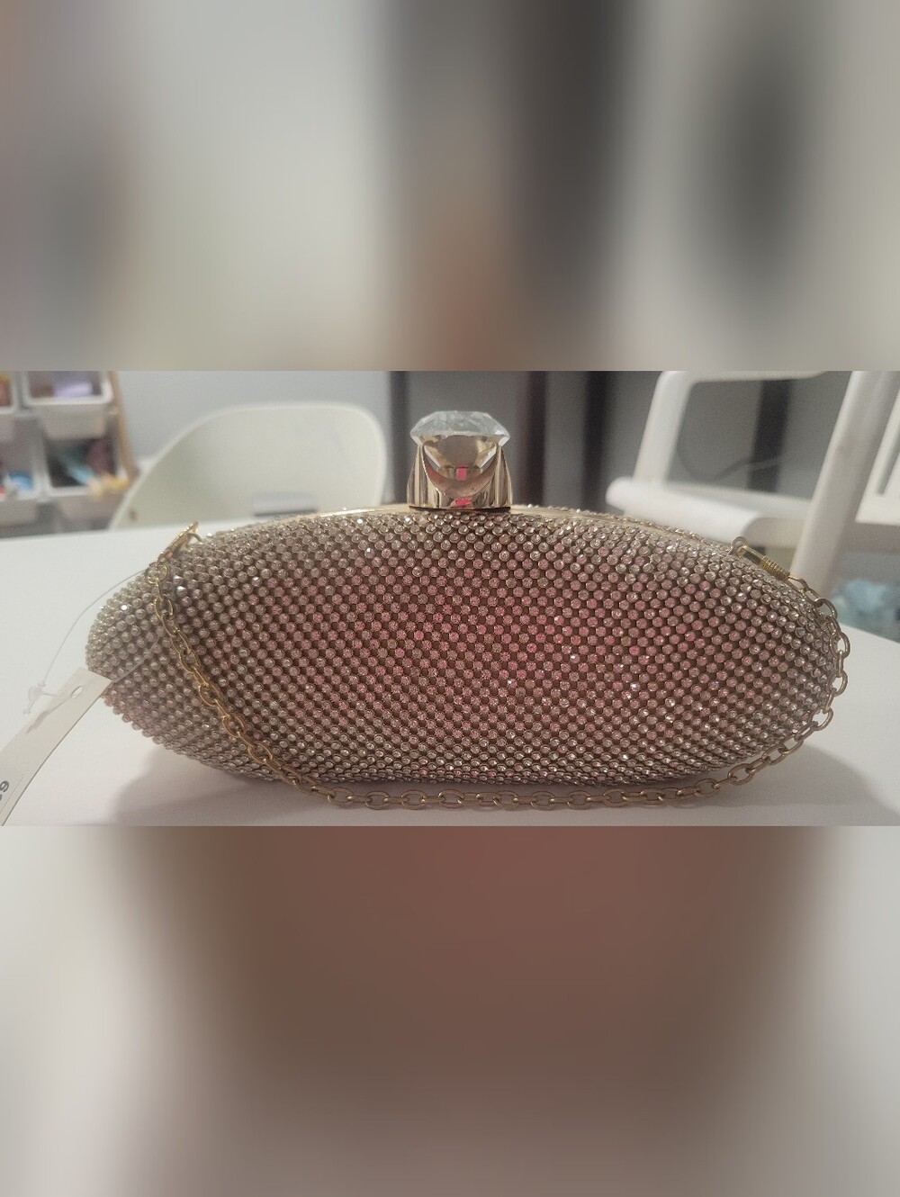 Gold Crystal-Embellished Evening Clutch